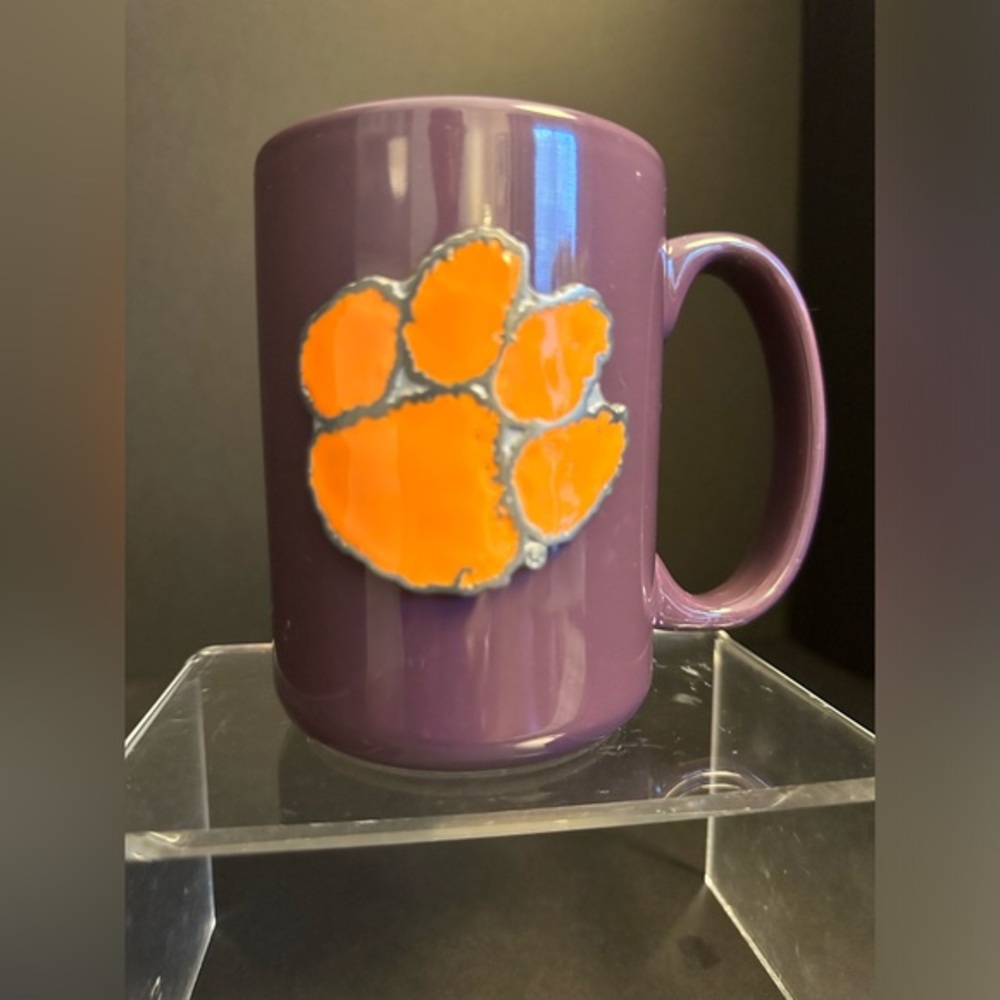 NCAA - CLEMSON TIGERS paw metal enamel logo coffee mug Orange and purple new
